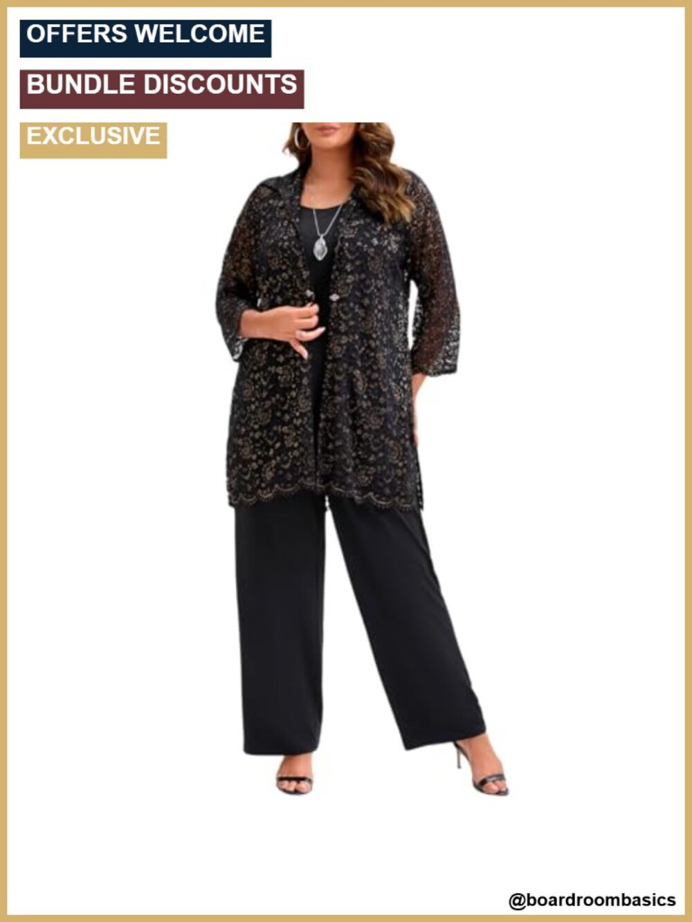 Plus Size Mother of Bride 3 Piece Lace Pant Suit Set Formal Wedding